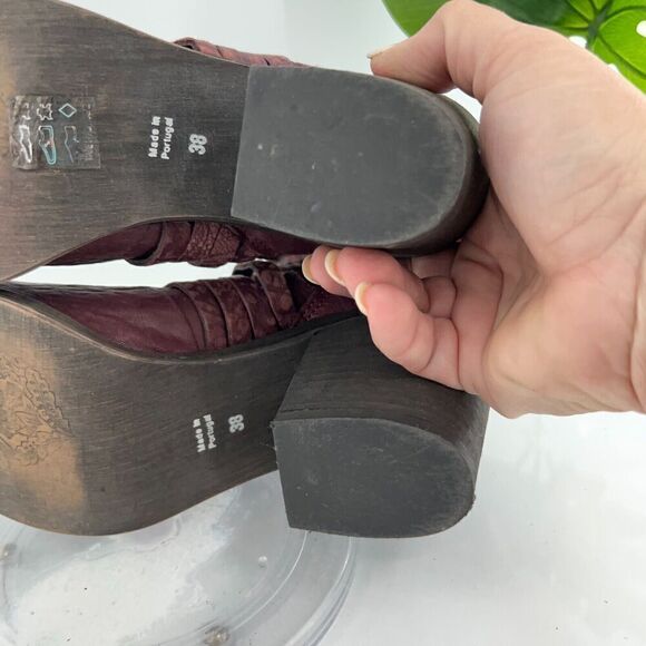 Free People Carrera Boots Women's 38 8 Red Leather Distressed Strappy Bootie - Picture 12 of 15